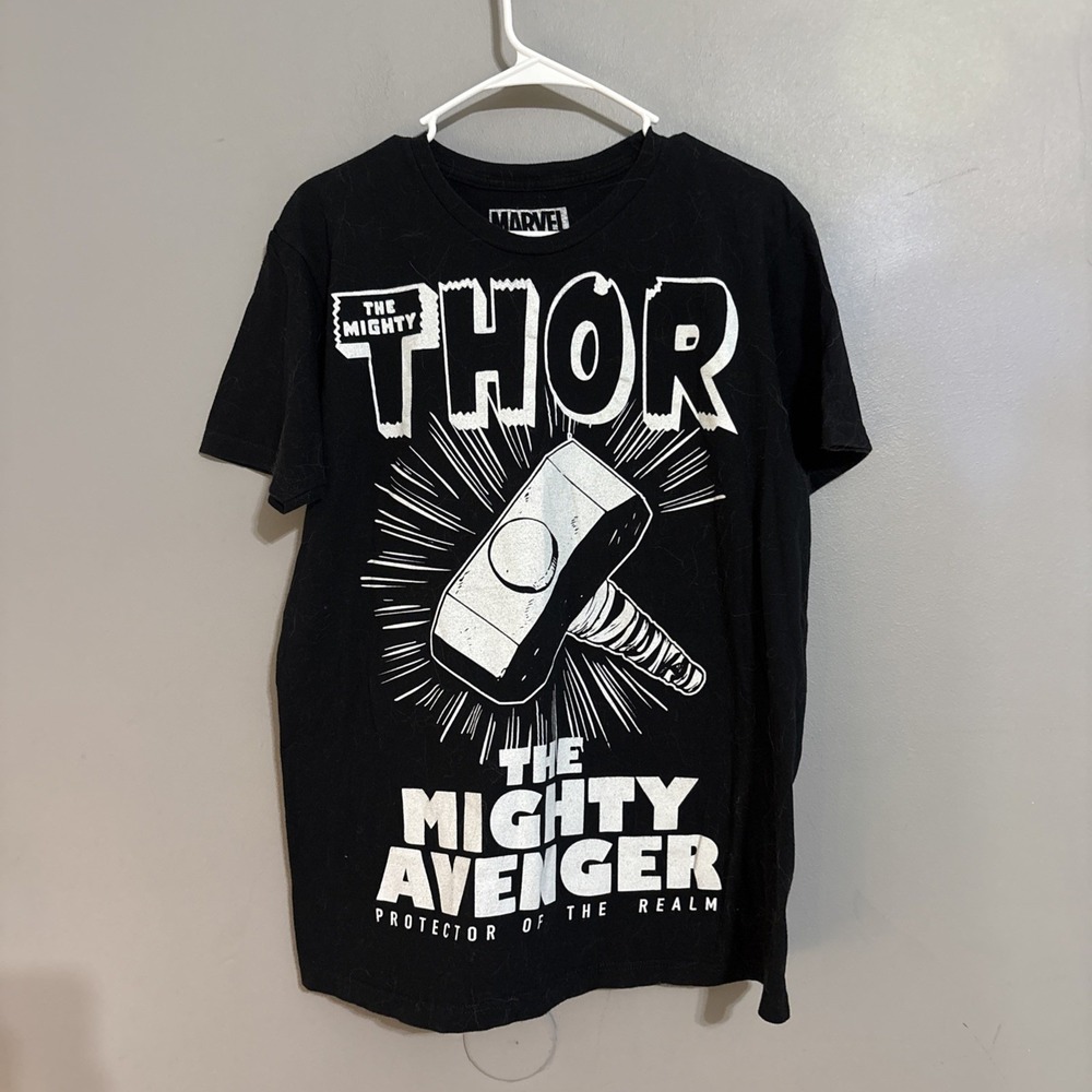 Marvel Unisex Adult's The Mighty Thor Hammer Retro T-Shirt Black Sz Large
